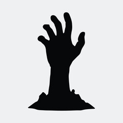 Silhouette zombie hand rising from the ground vector illustration