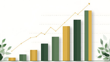 Upward Trending Bar Graph: Sustainable Growth, Financial Success, Eco-Friendly Business Illustration, Minimalist Design.