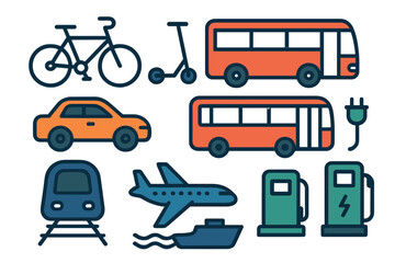 Various modes of transportation in a vector illustration format