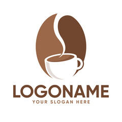 Coffee Bean and Cup Negative Space Logo