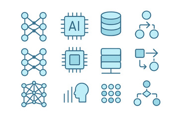 AI-related technology icons vector illustration