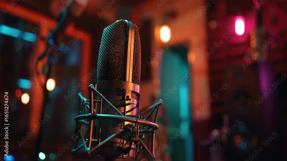 Poster microphone in a professional recording studio setting with blurred background