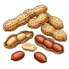 Detailed Illustration of Peanuts and Shells on Transparent Background