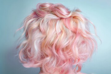 Naklejka premium Textured Wavy Bob with Pastel Pink Highlights