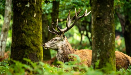 Obraz premium Majestic stag in lush forest
