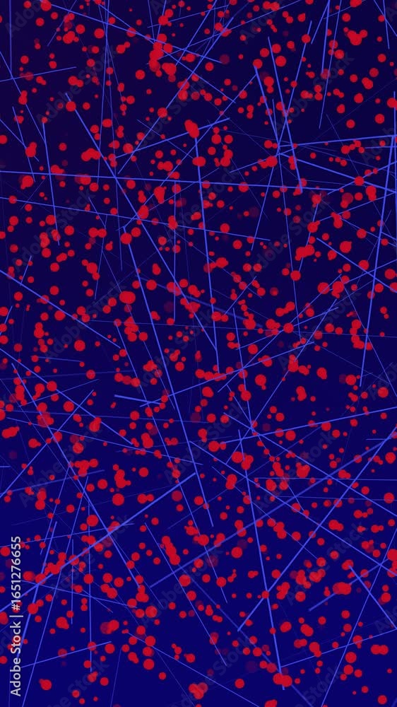 Poster bright red dots pop against a deep blue background, creating lively patterns.