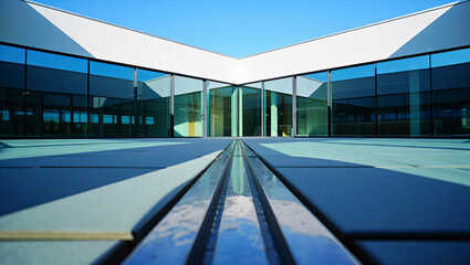 Contemporary glass building with geometric architecture 
