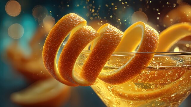 Close-up of fresh orange slices dipped in syrup with sparkling bokeh background for vibrant food presentation
