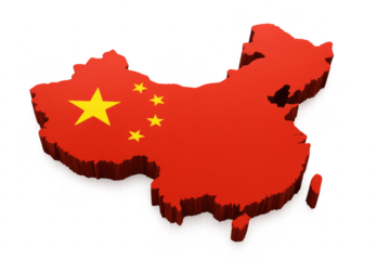3d map of China with national flag on transparent background