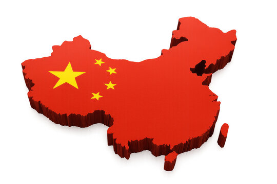 3d map of China with national flag on transparent background