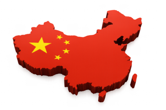 3d map of China with national flag on transparent background
