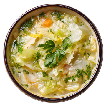 Shchi cabbage soup with carrots, and herbs served in a bowl, ideal for a healthy meal any time of day