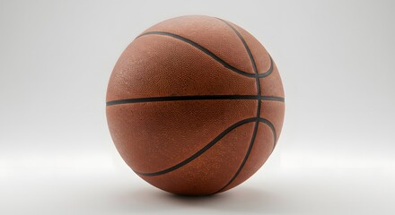 Fototapeta premium Basketball Isolated: A high-angle shot presents a standard basketball with a detailed, textured surface and black lines, the warm tones of the leather create a striking contrast.