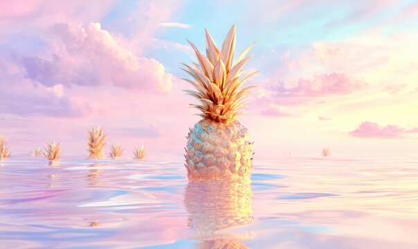 gold pineapple on the beach - Powered by Adobe