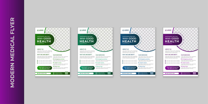 Professional Set Of Medical Flyer Vector Template Design Corporate Healthcare Bundle Print-ready File for hospital doctor or Healthcare Business Promotion Flyer Geometric Shape with Color Variations 