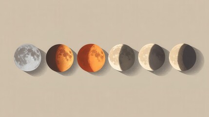 Lunar phases depicted in a sequential arrangement.