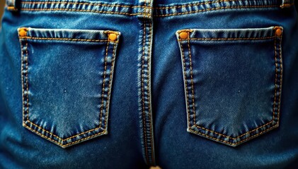 Classic blue denim jeans, blank leather patch, distressed, vintage