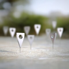Multiple location markers on a textured surface.