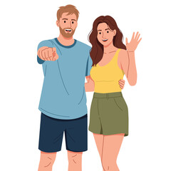 flat vector of character lover male and female greeting gesture pose