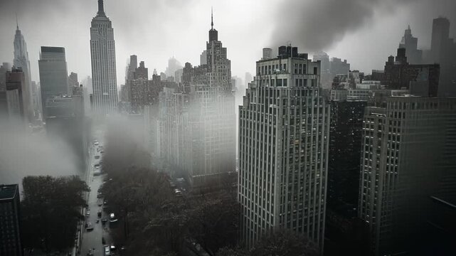 Urban Skyline at Sunset in New York City Silhouette Illustration