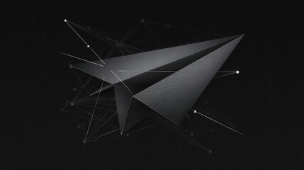 Dark grey paper airplane with interconnected lines.
