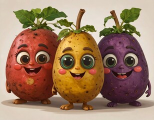 Cute cartoon fruits with big eyes