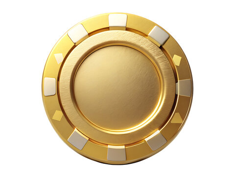 a gold poker chip chip cutout image and isolated on white background PNG.AI Generated.