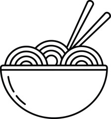 A bowl of noodles with chopsticks, a simple line art illustration.