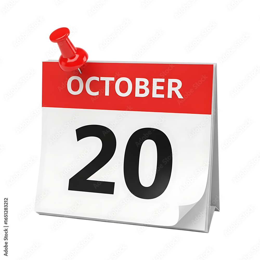 Aufkleber a calendar page showing the date of october 20th with a red pushpin isolated on transparent backgrou