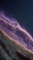 Fototapeta premium Cosmic nebula draped over a distant, mountainous landscape