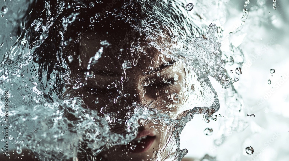Poster water splash with air bubbles and liquid movement captured in motion for dynamic fluidity abstract p