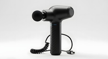 Massage Gun for Recovery: An up-close, detailed shot of a sleek black massage gun. Featuring its ergonomic design and advanced technology, ideal for muscle relaxation, and post-workout recovery.