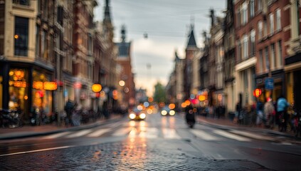 Blurred cityscape street scene at dusk