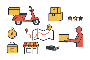 Delivery services and logistics elements in vector illustration