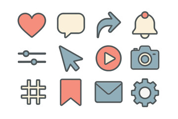 Digital icons representing social media and communication tools