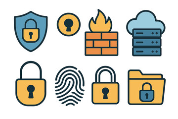 Security icons representing data protection and privacy measures