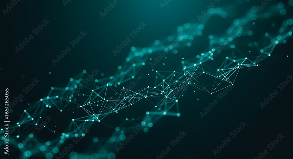Poster abstract digital network structure with glowing nodes and lines connecting them
