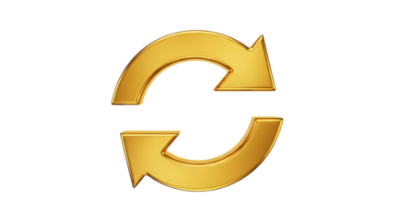 Golden Refresh Arrows Isolated on Black Background for Website and Graphic Design Elements Representing Syncing and Renewal