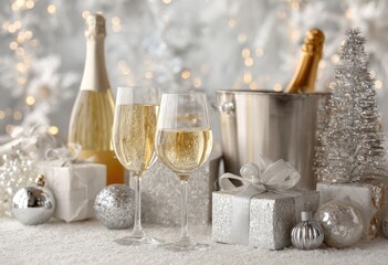Festive New Year's champagne display