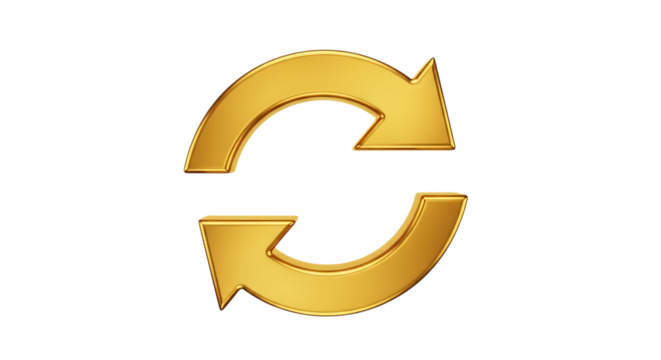 Golden Refresh Arrows Isolated on Black Background for Website and Graphic Design Elements Representing Syncing and Renewal