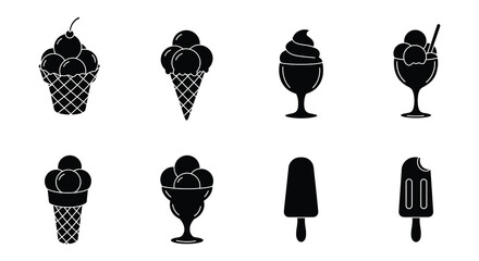 Set of Eight Black Ice Cream Silhouettes