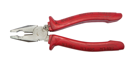 Alicates con mango rojo. Imagen aislada. Fondo transparente