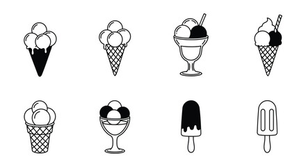 Simple Line Art Ice Cream Treats Collection
