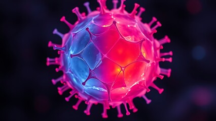 Bioluminescent dual-colored cellular structure pulsating rhythmically, revealing microscopic life energy.