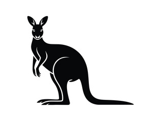 Black silhouette of a kangaroo standing upright with extended tail – minimalist wildlife icon representing Australian fauna and motion