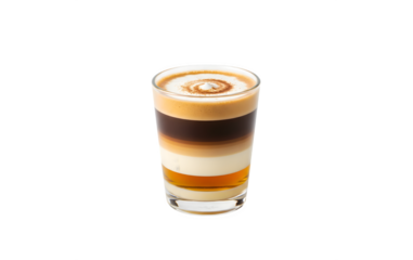 Unique coffee from the Canary Islands in Spain, the sweet barraquito coffee features layers and a splash of alcohol served in a glass.