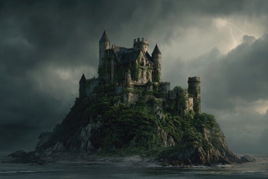 A weathered castle on a remote isle