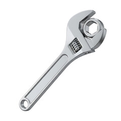 Obraz premium Adjustable wrench gripping a nut isolated on a sleek black background precision mechanical tool for tightening and loosening