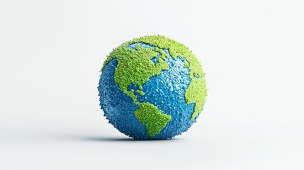 Fototapeta premium A textured globe representing Earth, showcasing vibrant blue oceans and green landmasses, symbolizing environmental awareness.