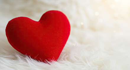 Fototapeta premium Red Heart on White Furry Background for Valentines Day.